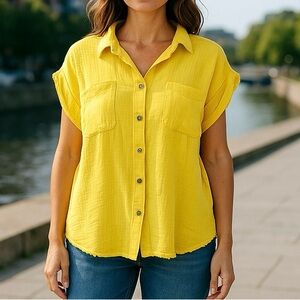 ADORA Yellow Button Down Shirt Vibrant and Versatile Size L